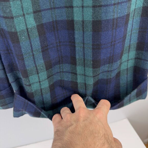 VTG Plaid Tartan Preppy Flared Cuffed Wool Blue Green Black Handmaid Pants sz 29 - Picture 4 of 6